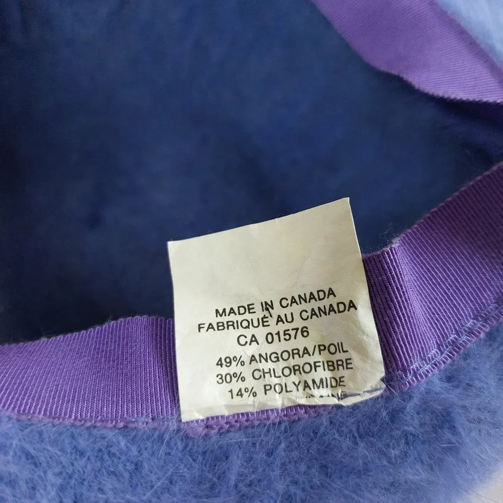 Vintage Women's Blue Fuzzy Soft Angora Fur and Feather Fedora Hat Made in Canada - Picture 3 of 7